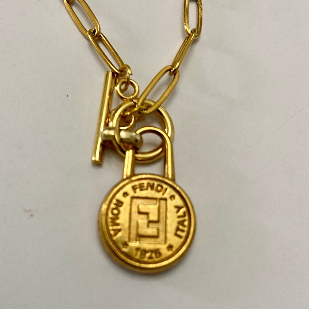 Fendi 18in Gold Plated Chain Necklace (L)
